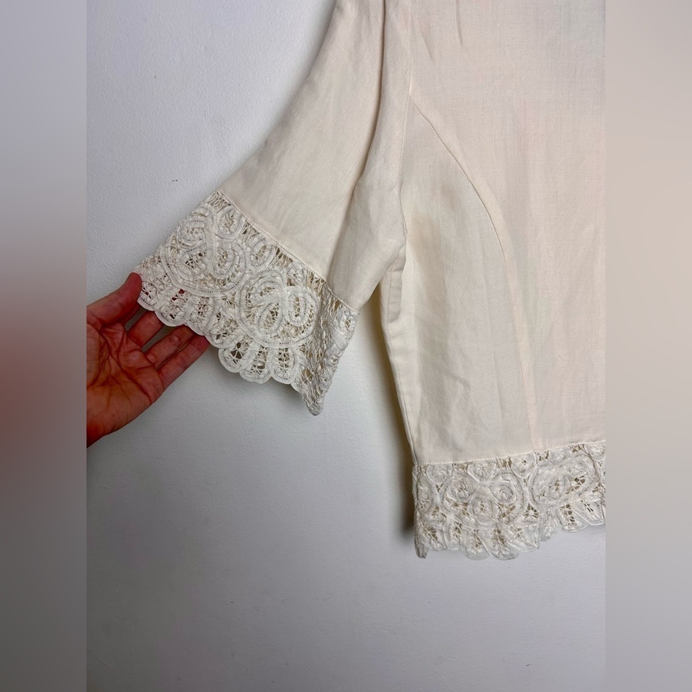 Vintage Silk/Linen Blend Button Down Cottagecore Blouse with Lace Trim Sz L - Picture 5 of 9